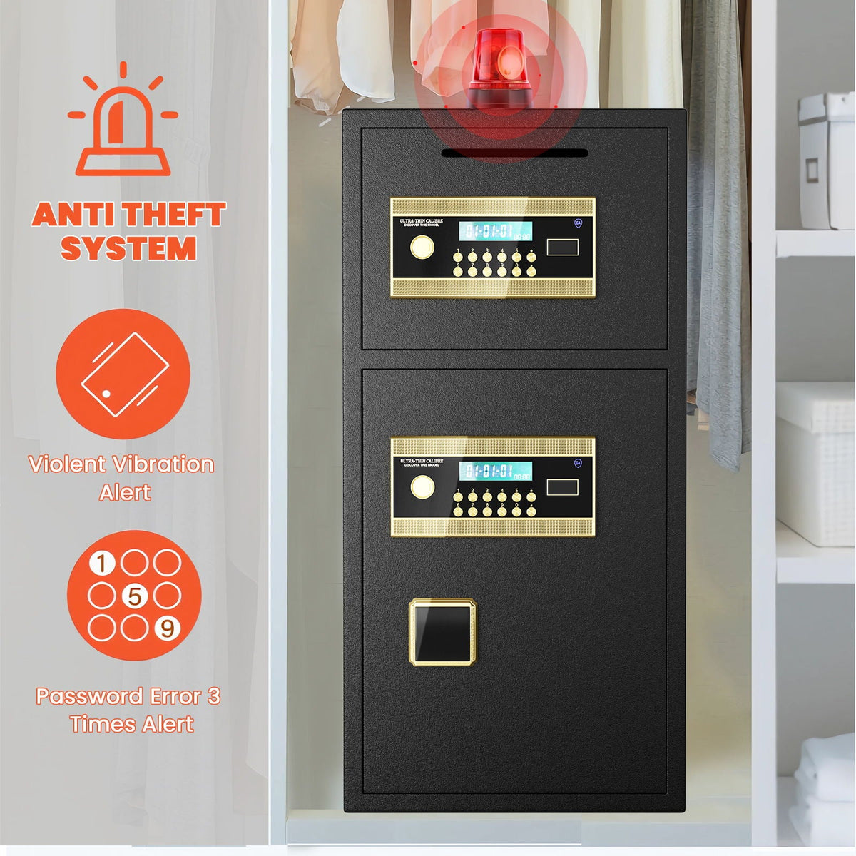 Large Double Door Digital Security Safe with Fireproof and Waterproof Bag - Black