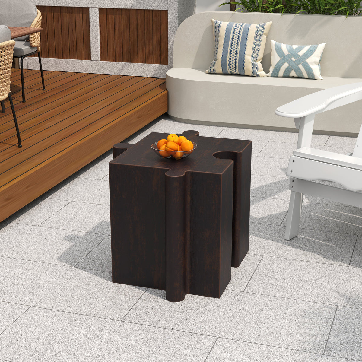 Artistic Puzzle Outdoor Table Set with Modular Design - Antique