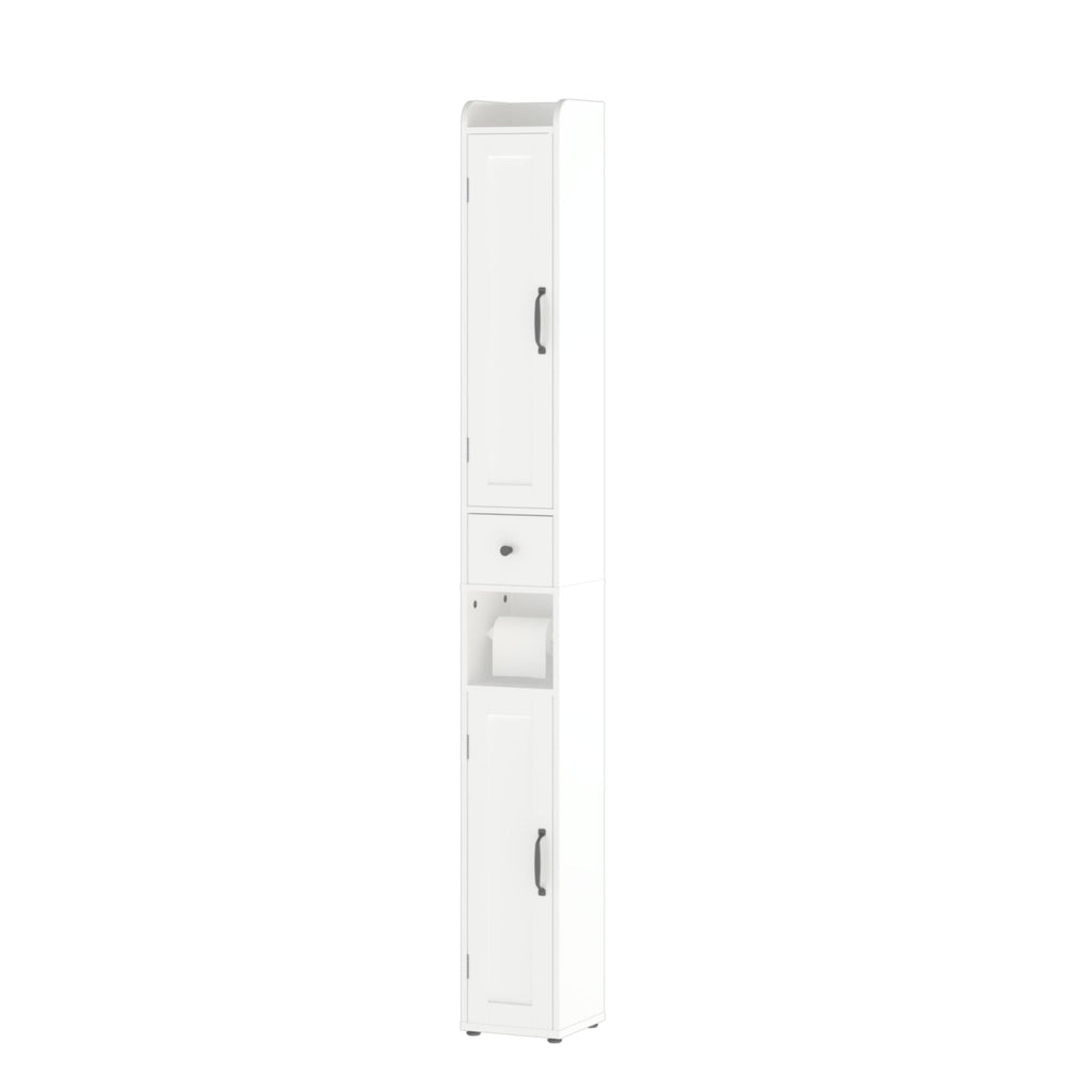 Slim Tall Bathroom Storage Cabinet with Adjustable Shelves - White