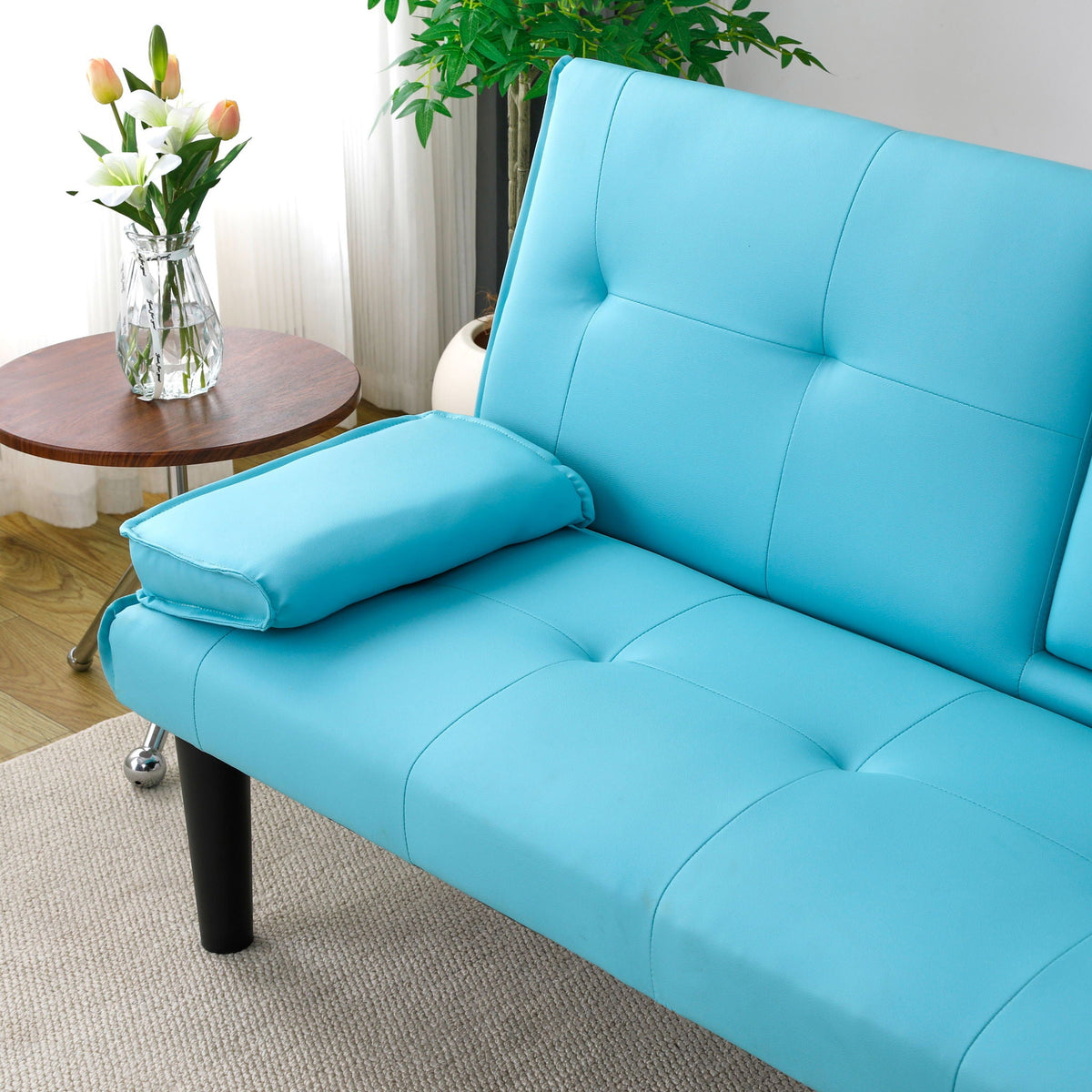 Foldable Sofa Bed with Cup Holder and Solid Wood Frame - Multiple Colors
