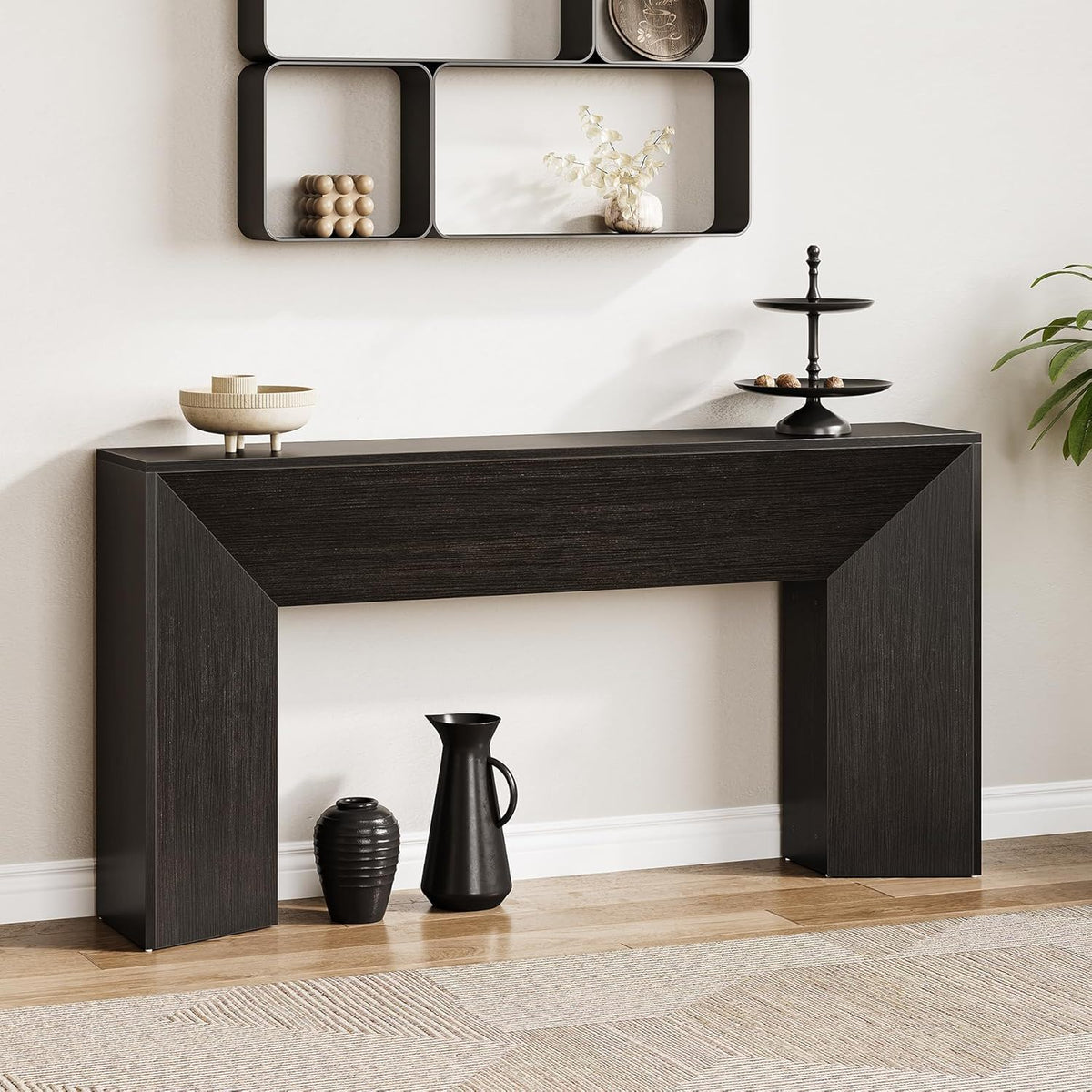 Extra Long Solid Wood Console Table with Slim Profile - Matte Black