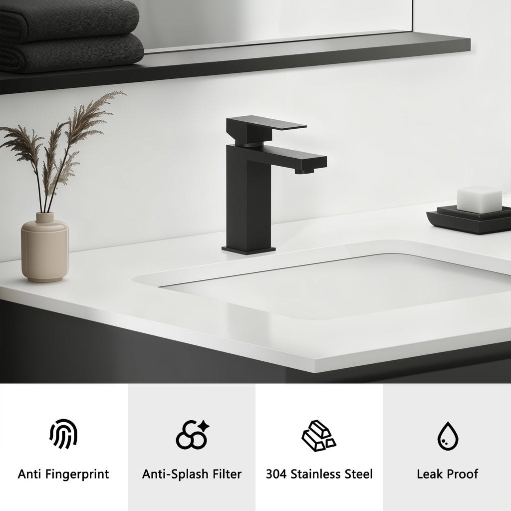 Single Handle Bathroom Faucet with Water-Saving Aerator - Matte Black