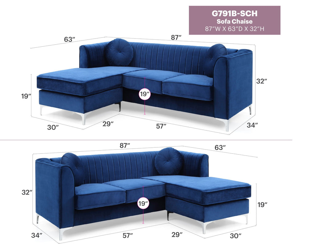 Micro Suede Sofa Chaise with Channel Quilting - Multiple Colors