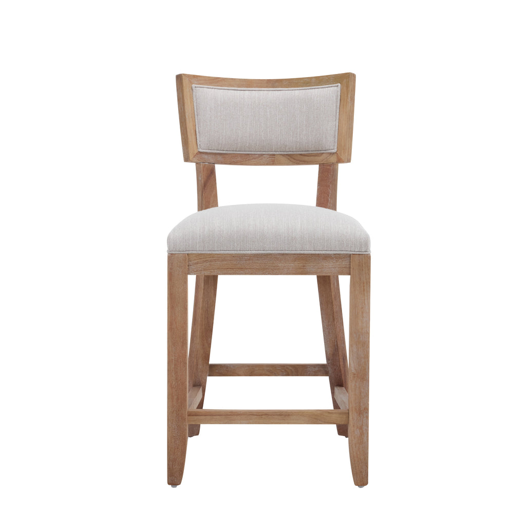 Upholstered Counter Stools Set of 2 with Ergonomic Back - Beige & Natural
