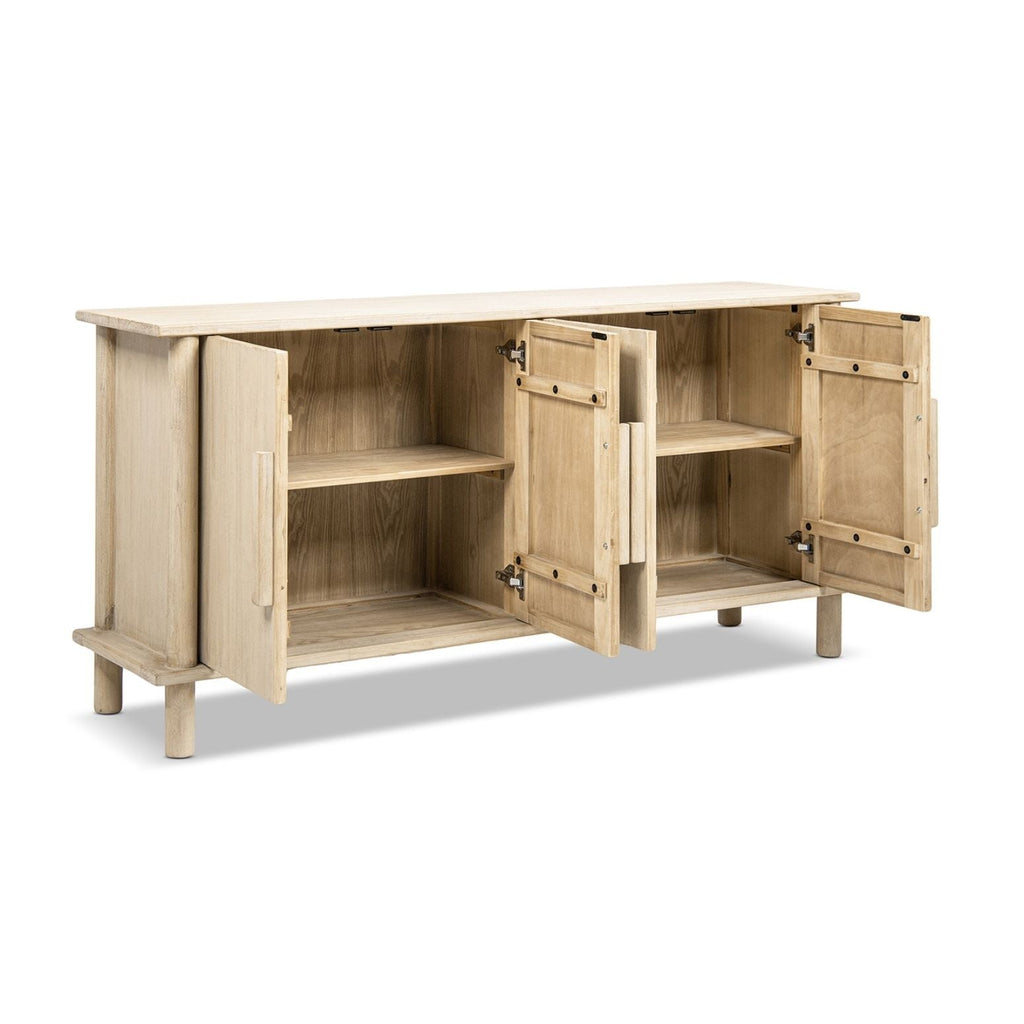 Natural Reclaimed Wood 4 Door Sideboard with Streamlined Storage - Natural
