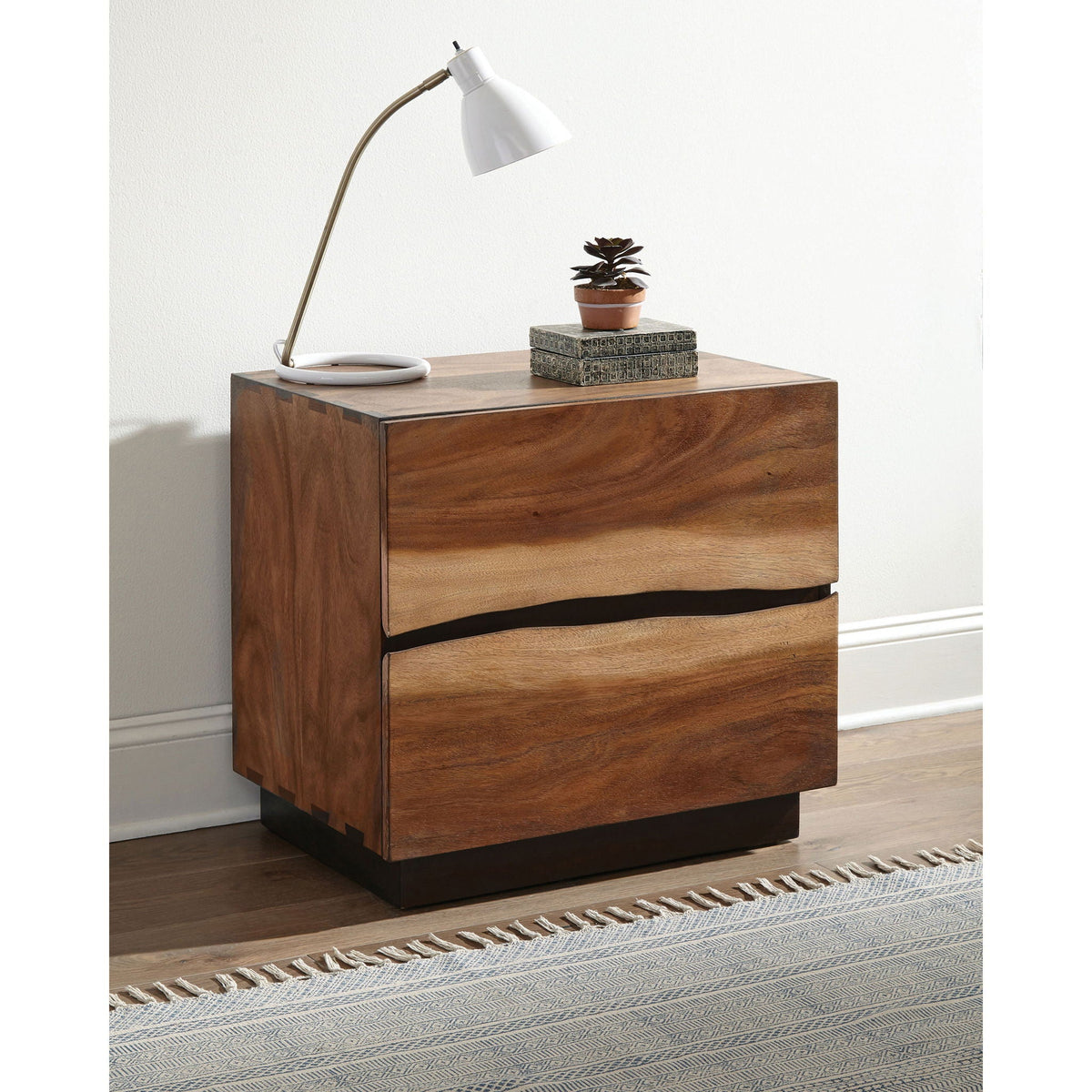 2 Drawer Nightstand with Felt-Lined Drawer - Brown