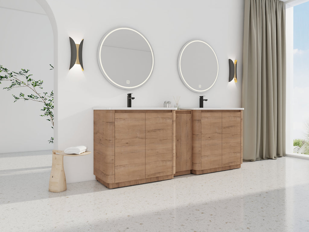 84'' Freestanding Bathroom Vanity with Ceramic Sink - Imitative Oak