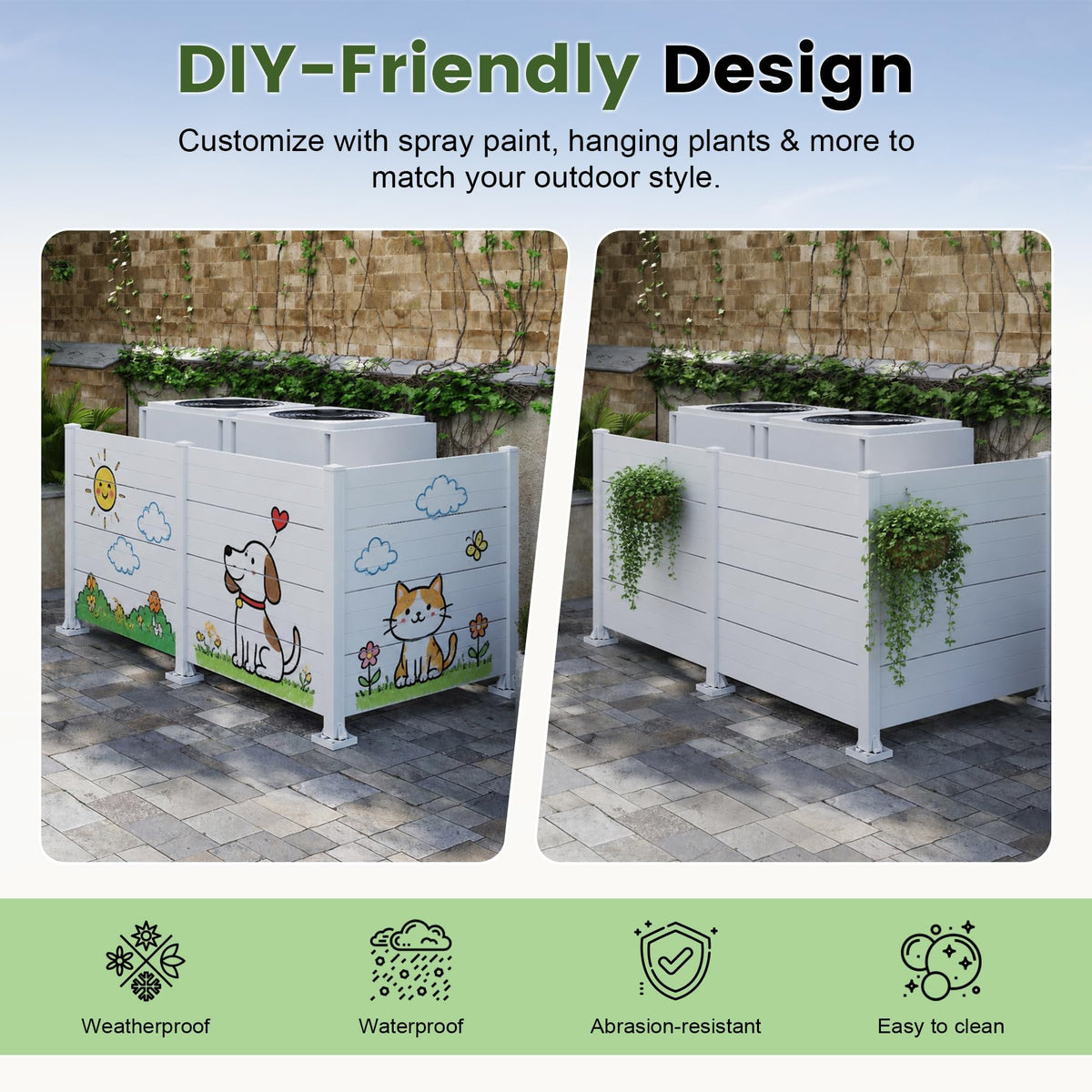 Outdoor Privacy Screen with Aluminum Posts - All-Weather Vinyl, White
