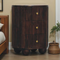 Solid Wood Curved Fluted 3-Drawer Drum Chest with Velvet Mocha Finish