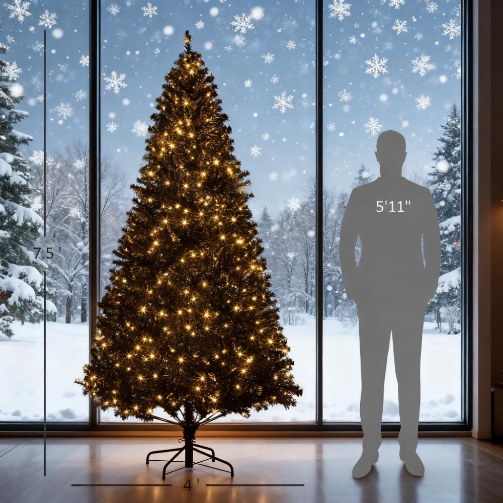 7.5 Ft Pre-Lit Artificial Christmas Tree with 500 LED Lights - Black