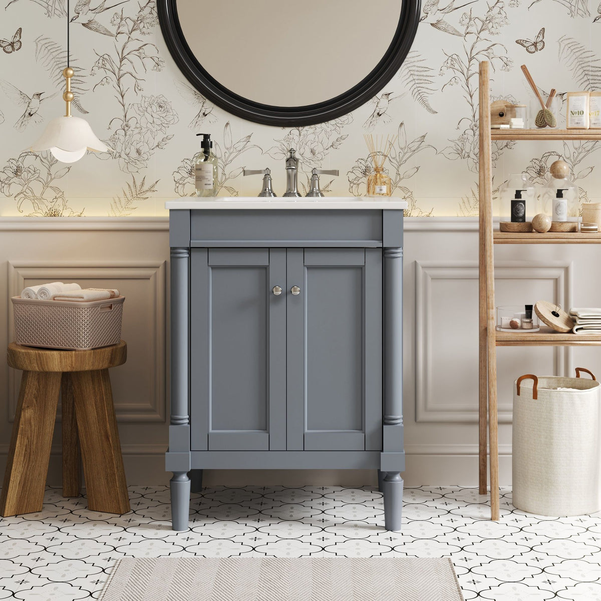 Bathroom Vanity With Top Sink and Two-Tier Storage Cabinet - Multiple Colors