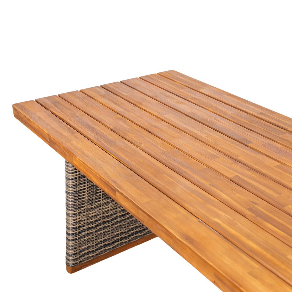 Outdoor Acacia Wood Dining Table with Slatted Top - Teak Finish