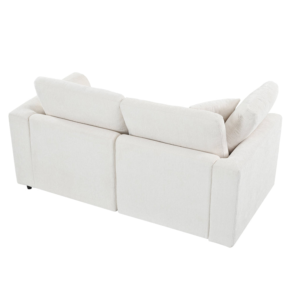 Chenille 4-Piece Sofa Set with Accent Chairs and Movable Ottoman - Grey