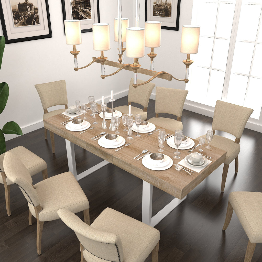 Extendable Dining Room Table with Retractable Design - Oak Grain/White
