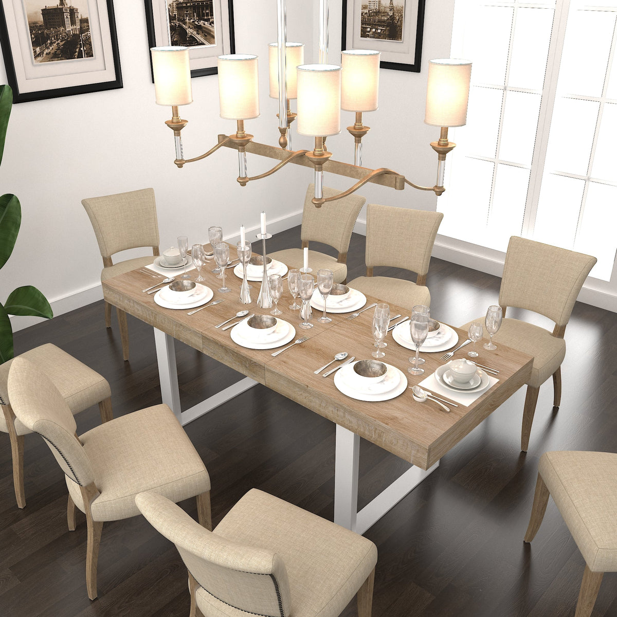 Extendable Dining Room Table with Retractable Design - Oak Grain/White