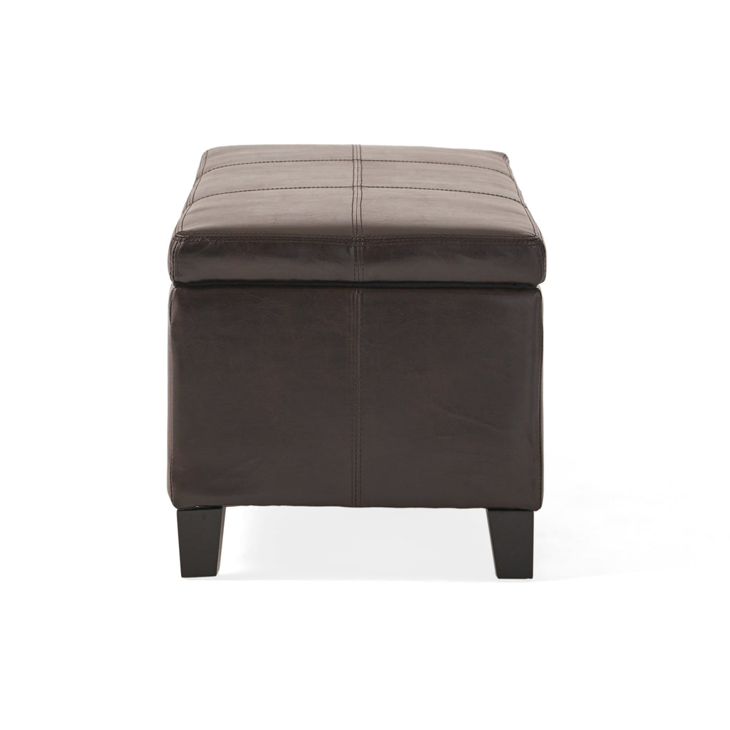 Upholstered PU Leather Storage Ottoman with Solid Wooden Legs - Faux Leather