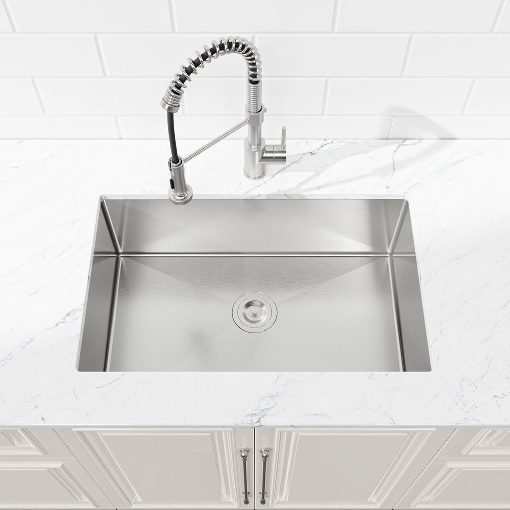 Stainless Steel Kitchen Sink with Single Bowl - Brushed Nickel