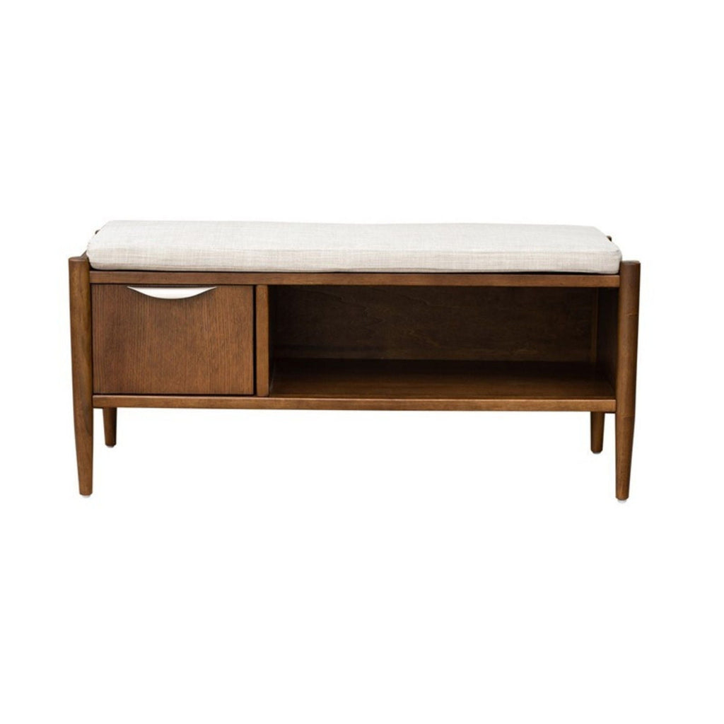 Accent Bench With Storage and Upholstered Cushion - Walnut Brown