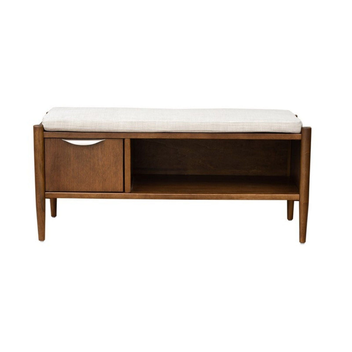 Accent Bench With Storage and Upholstered Cushion - Walnut Brown