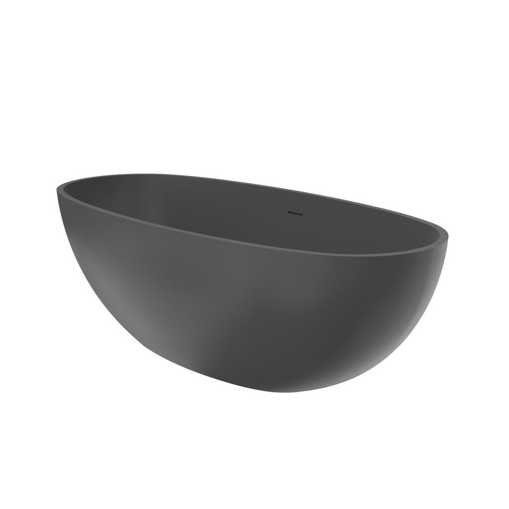 65.2 Inch Freestanding Solid Surface Soaking Bathtub with Spacious Interior - Dark Grey