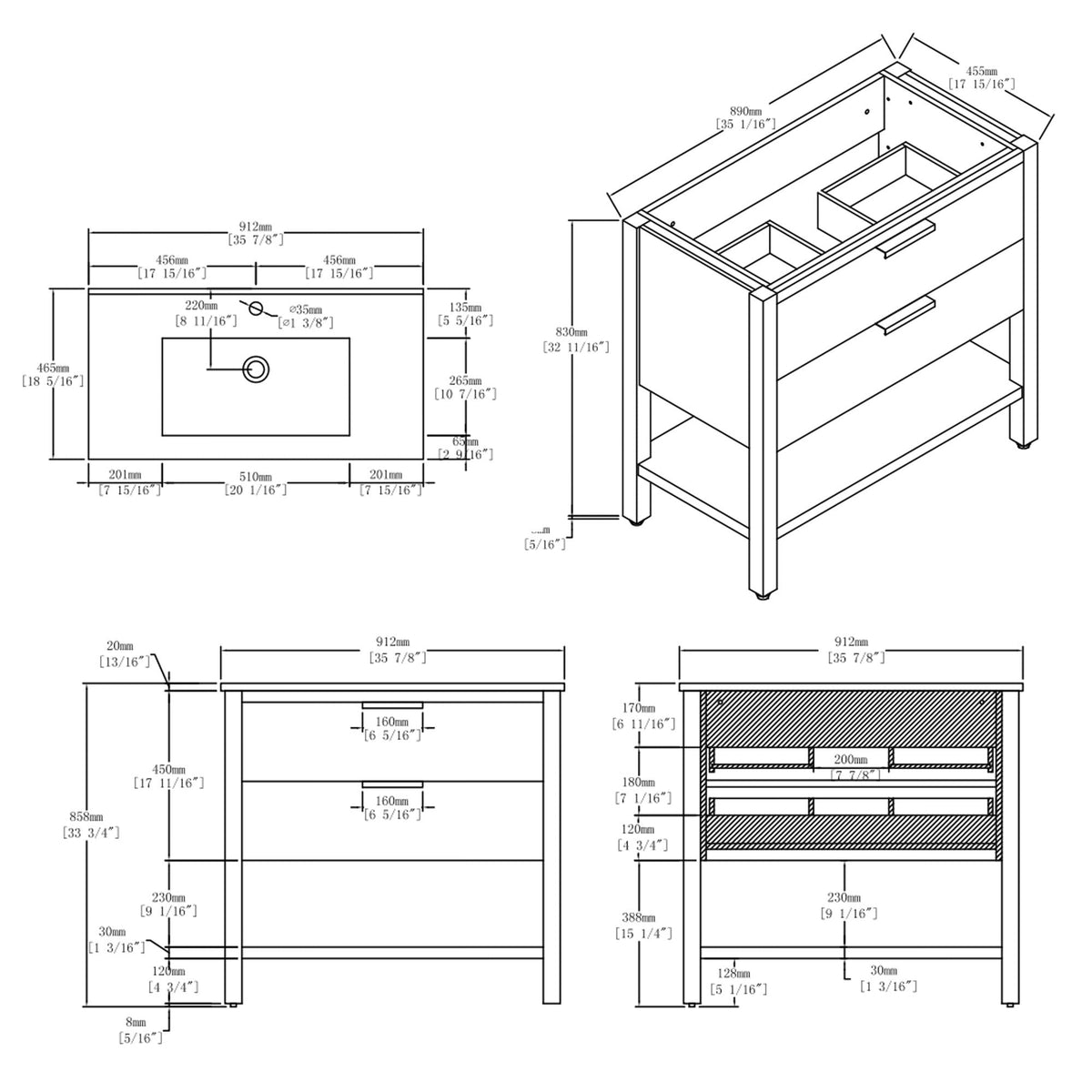 36 Inch Freestanding Bathroom Vanity with Ceramic Sink and Soft-Close Drawer - Grey