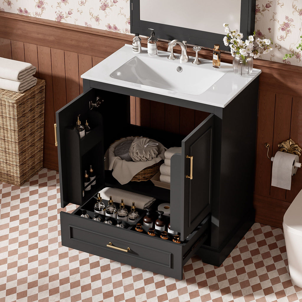 Bathroom Vanity with Sink and Soft Close Doors - White, Black, Green, or Gray