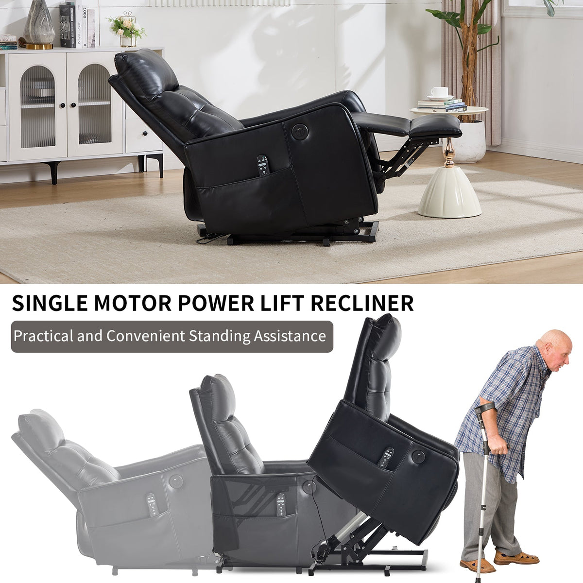 Black PU Power Lift Recliner Chair