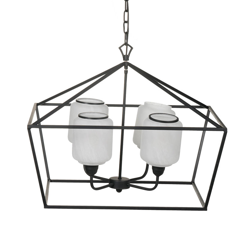 26" Iron Chandelier with Sleek Industrial Style - Black/White