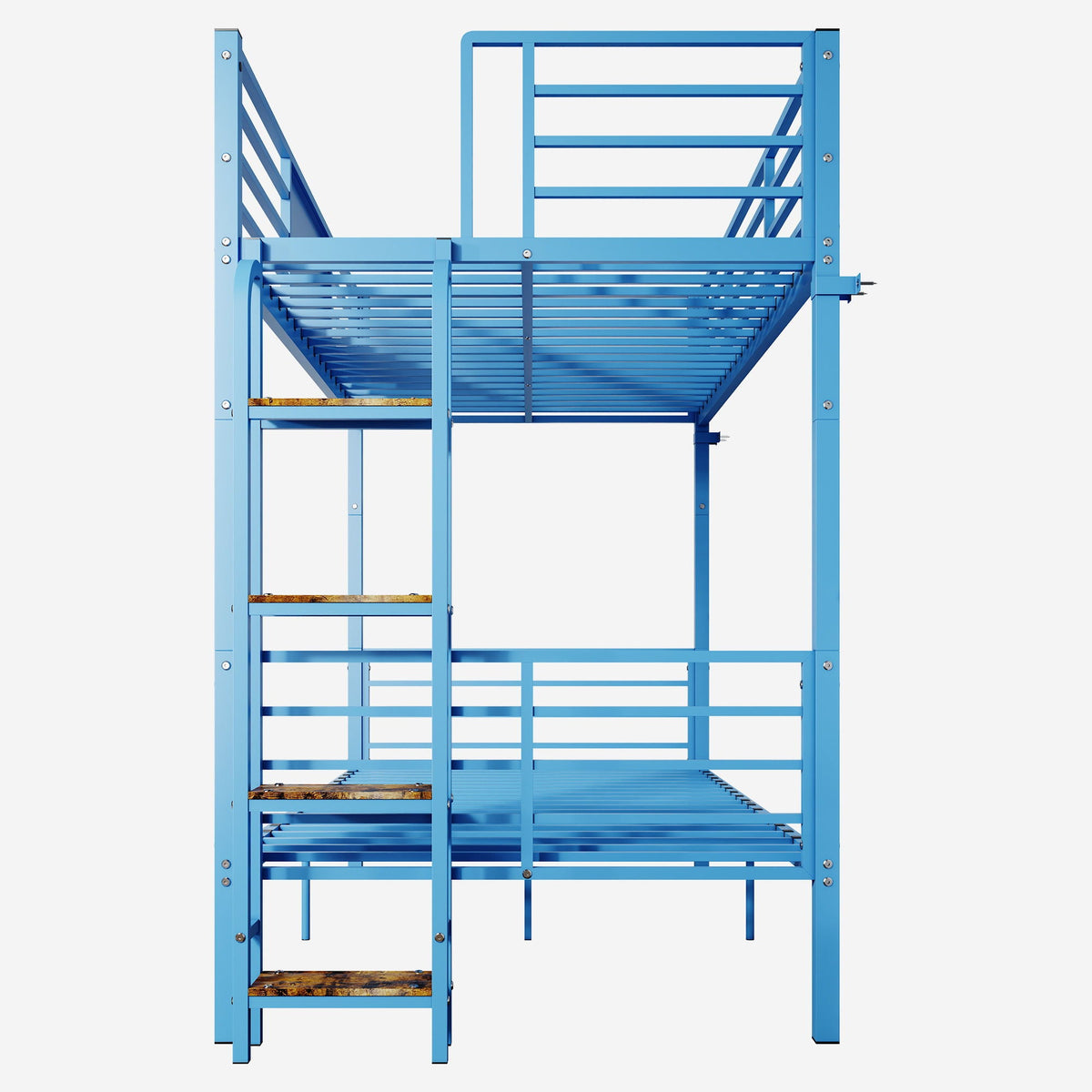 Blue Convertible Twin Bunk Bed with Full Length Guardrail & Ladder