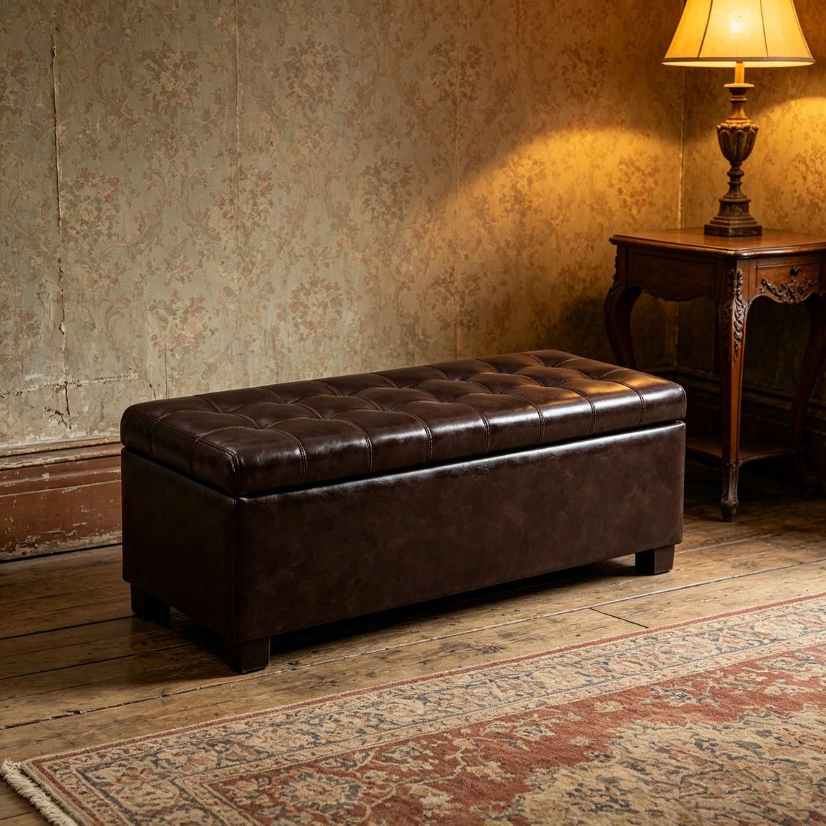 Elegant Tufted Storage Ottoman Bench with Hidden Storage - Dark Brown or Light Blue