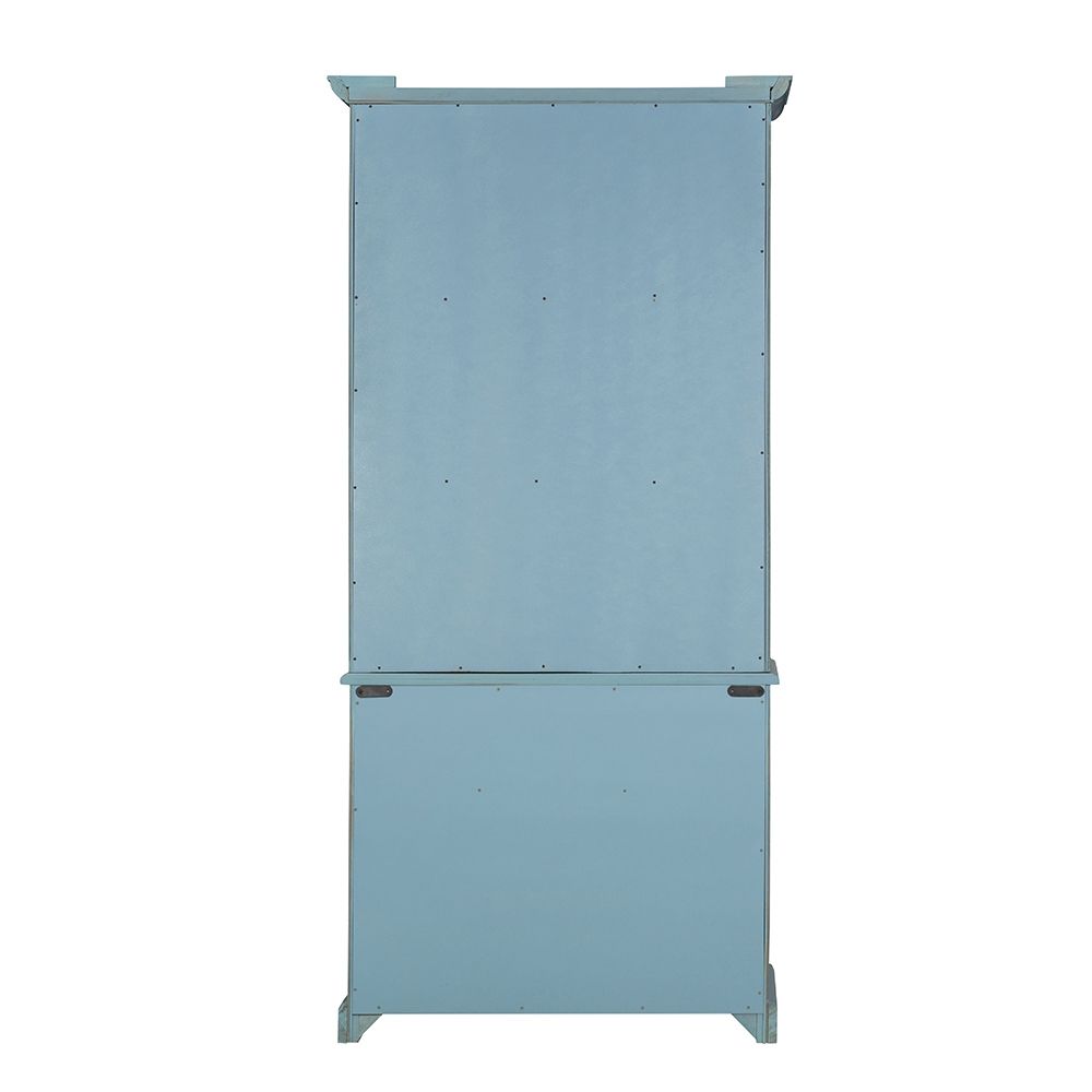 Solid Acacia Wood Accent Cabinet with Glass Doors - Light Blue or Light Brown