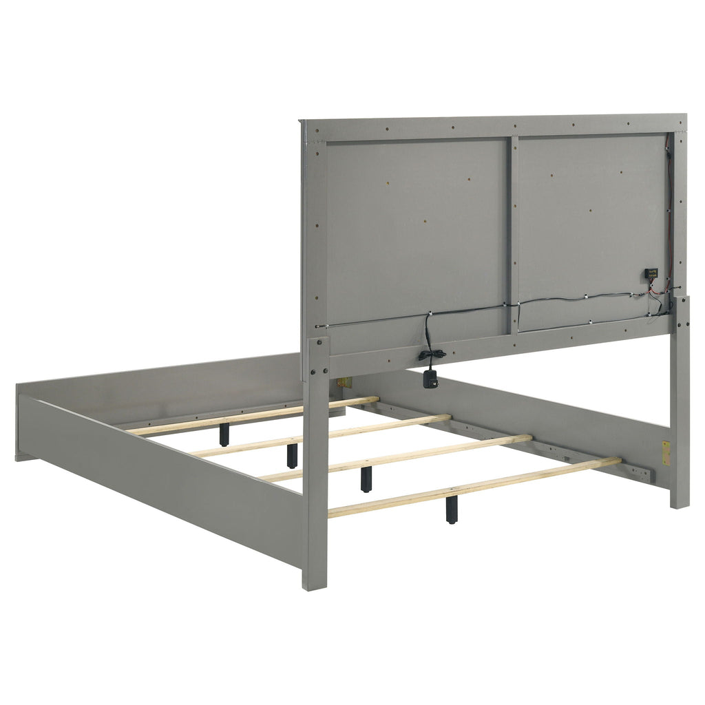 Pierce Panel Bed with LED Headboard - High Gloss Finish - White or Dark Gray