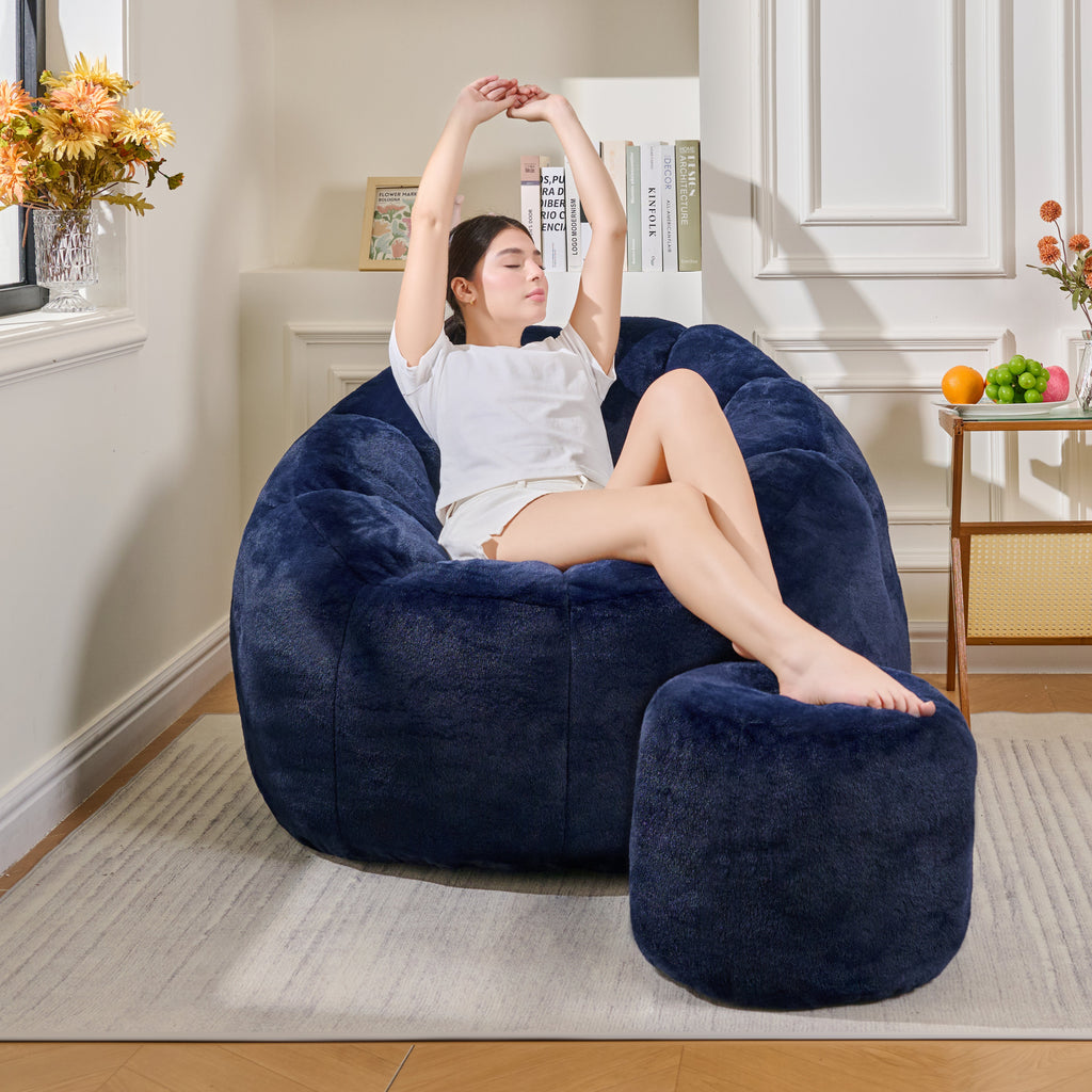 Giant Faux Fur Bean Bag Chair with High-Density Foam - White