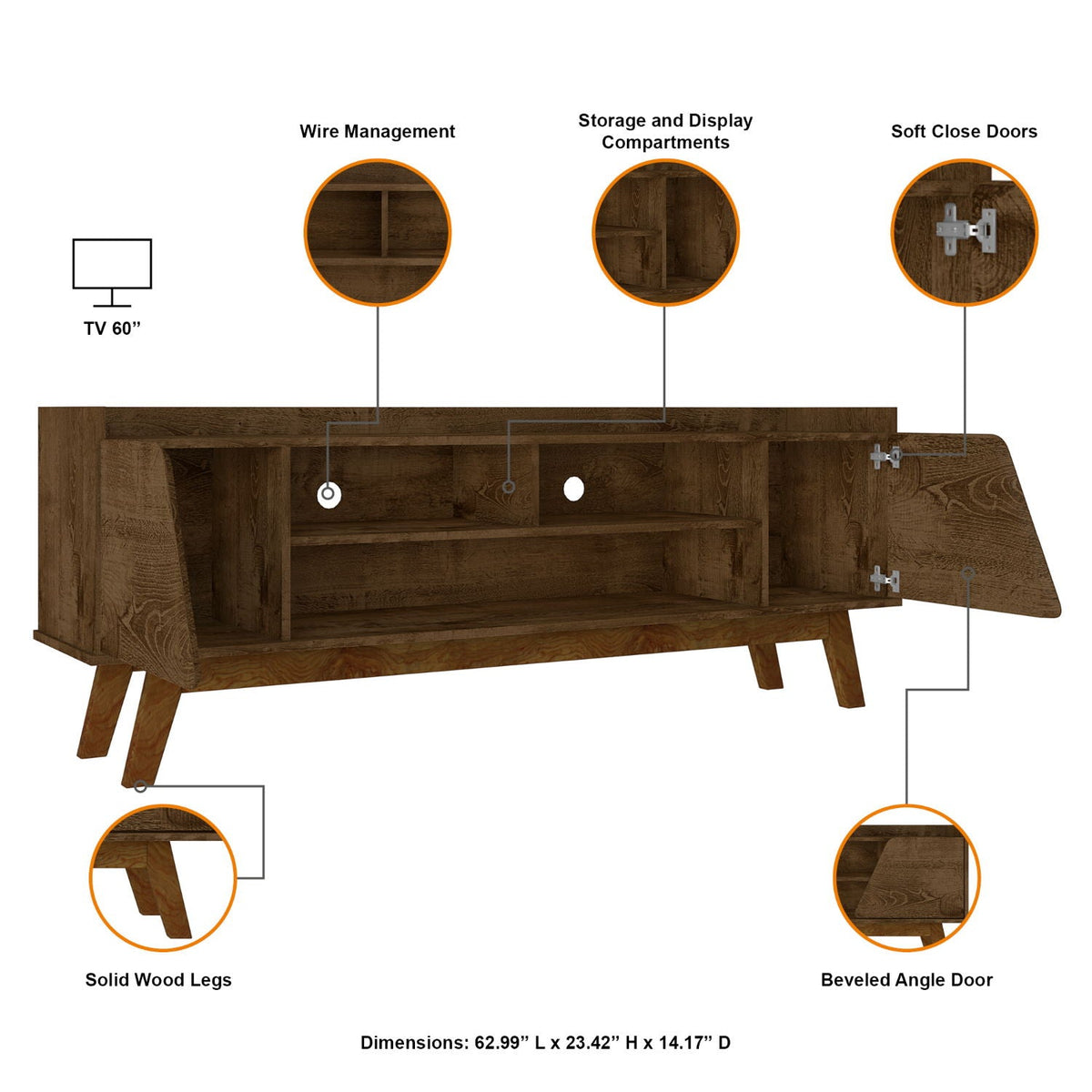 TV Stand with 5 Shelves and Soft Close Doors - Multiple Colors