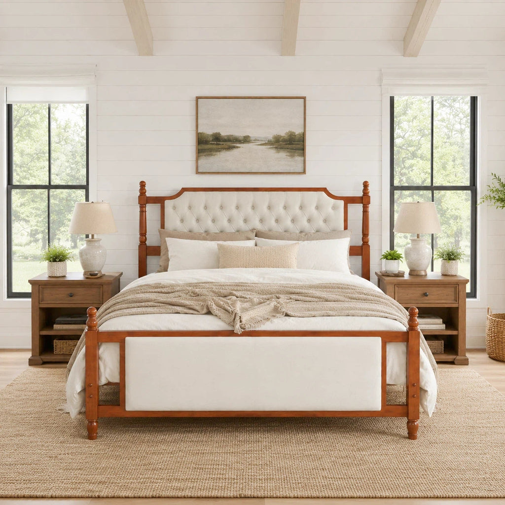 King Size Upholstered Platform Bed with Button Tufted Headboard - Velvet