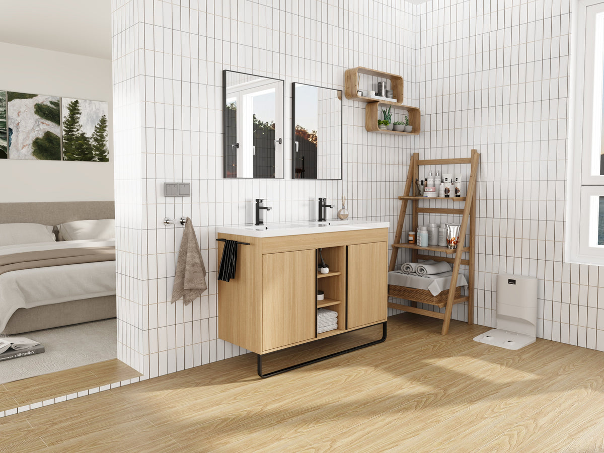 48" Freestanding Bathroom Vanity with Resin Double Sink - White