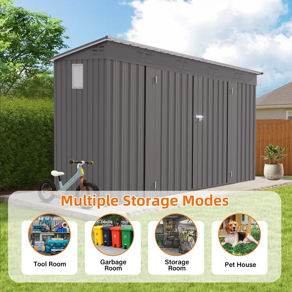 Outdoor Storage Shed, Tool House With Sloping Roof - Gray