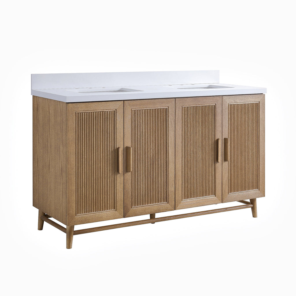 60'' Light Coffee Single Sink Bathroom Vanity with Marble Top - Solid Wood