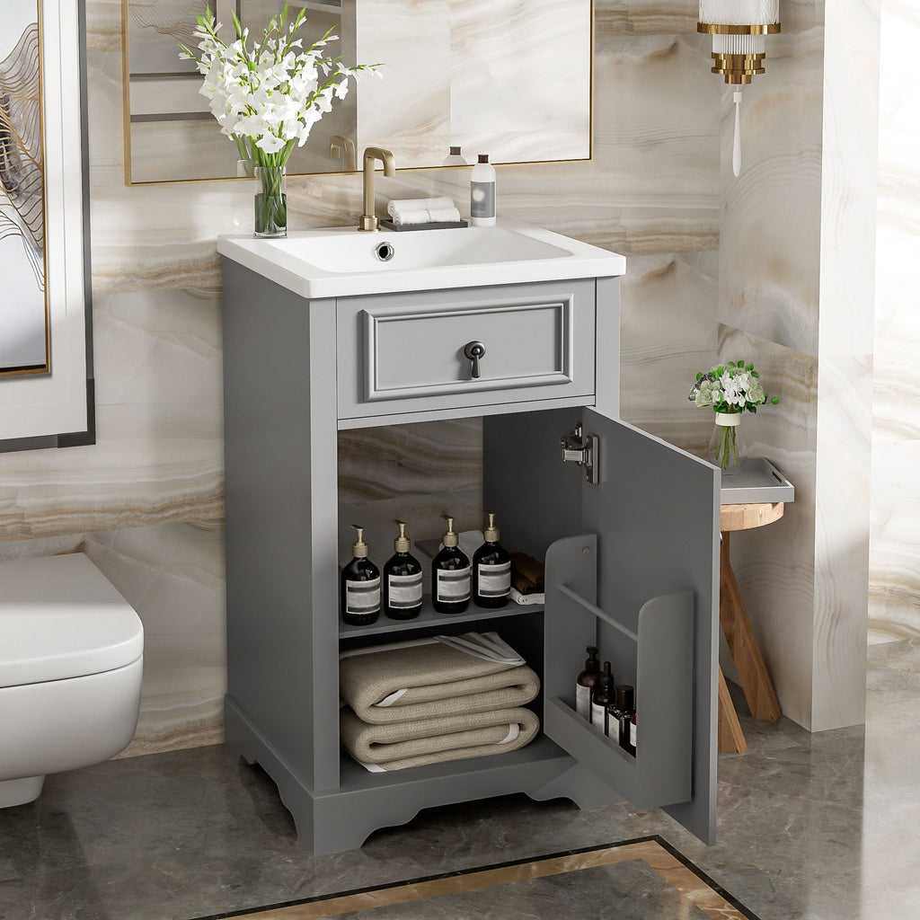 Elegant Bathroom Vanity with Ceramic Sink and Soft-Close Door - Multiple Colors