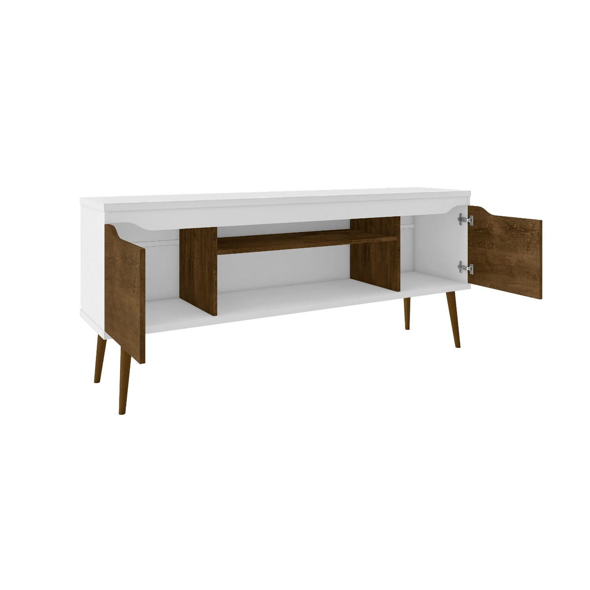 Mid-Century Modern TV Stand with Solid Wood Splayed Legs - White or Black