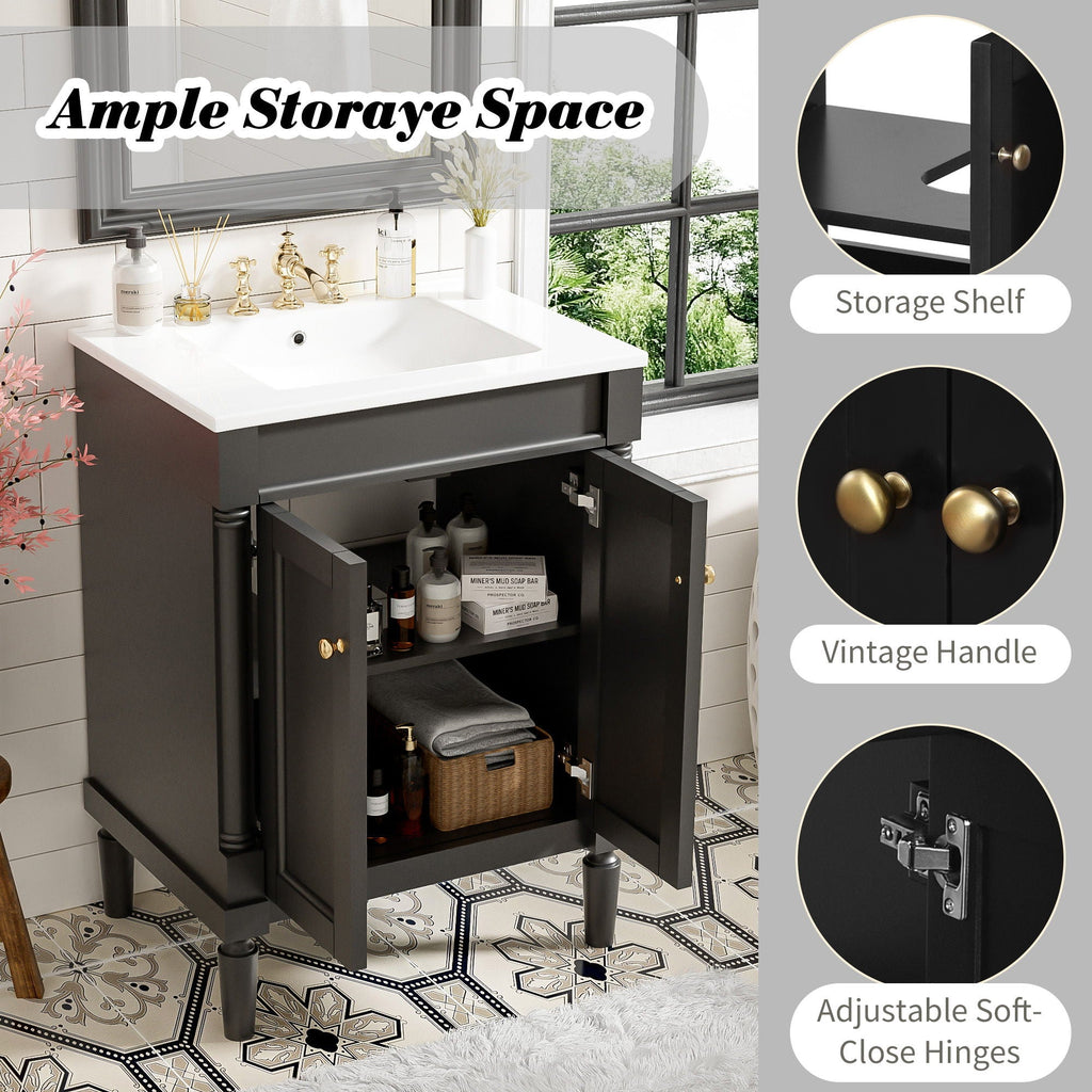 Bathroom Vanity With Top Sink and Two-Tier Storage Cabinet - Multiple Colors