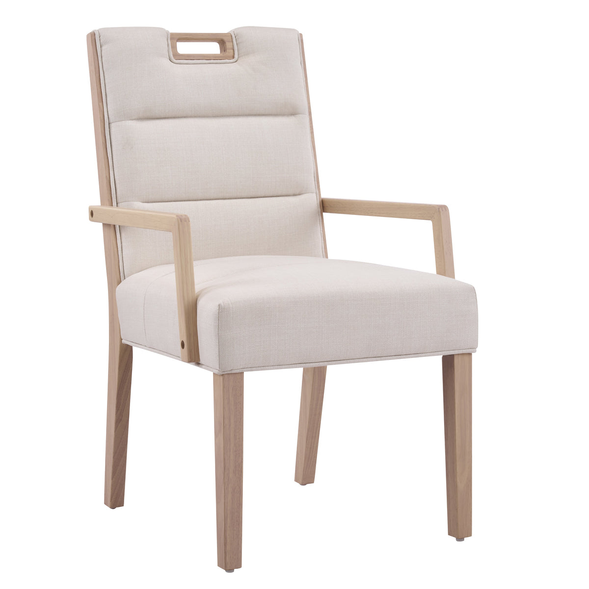 Upholstered Dining Chairs with Armrests - Fabric & Rubber Wood - Beige/Natural