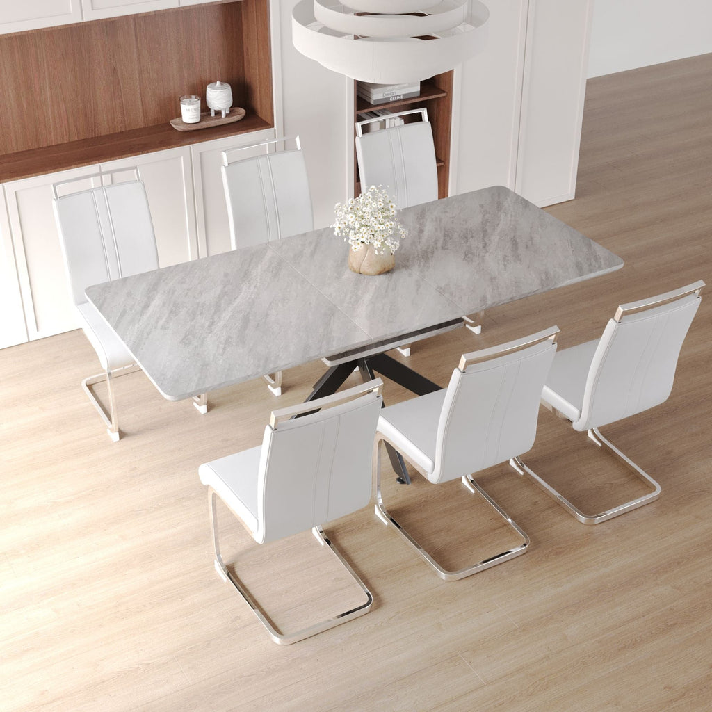 Modern Extendable Dining Table Set with Soft Padded Armless Chairs - White, Gray, or Dark Gray