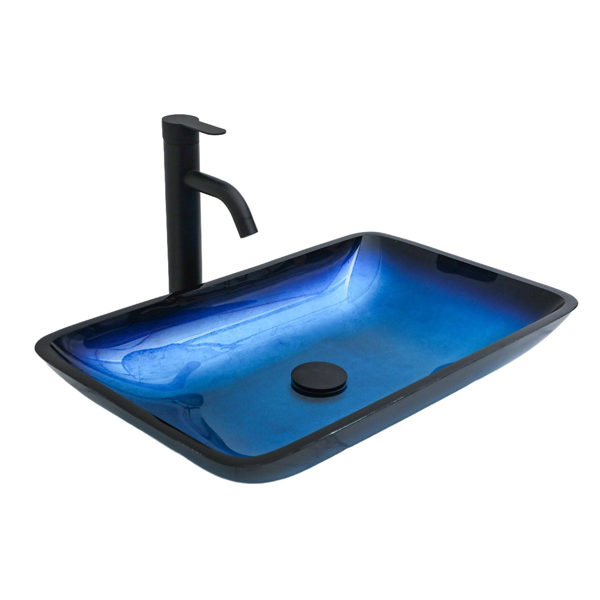 Gradient Tempered Glass Vessel Sink with Pop-Up Drain - Gold or Blue