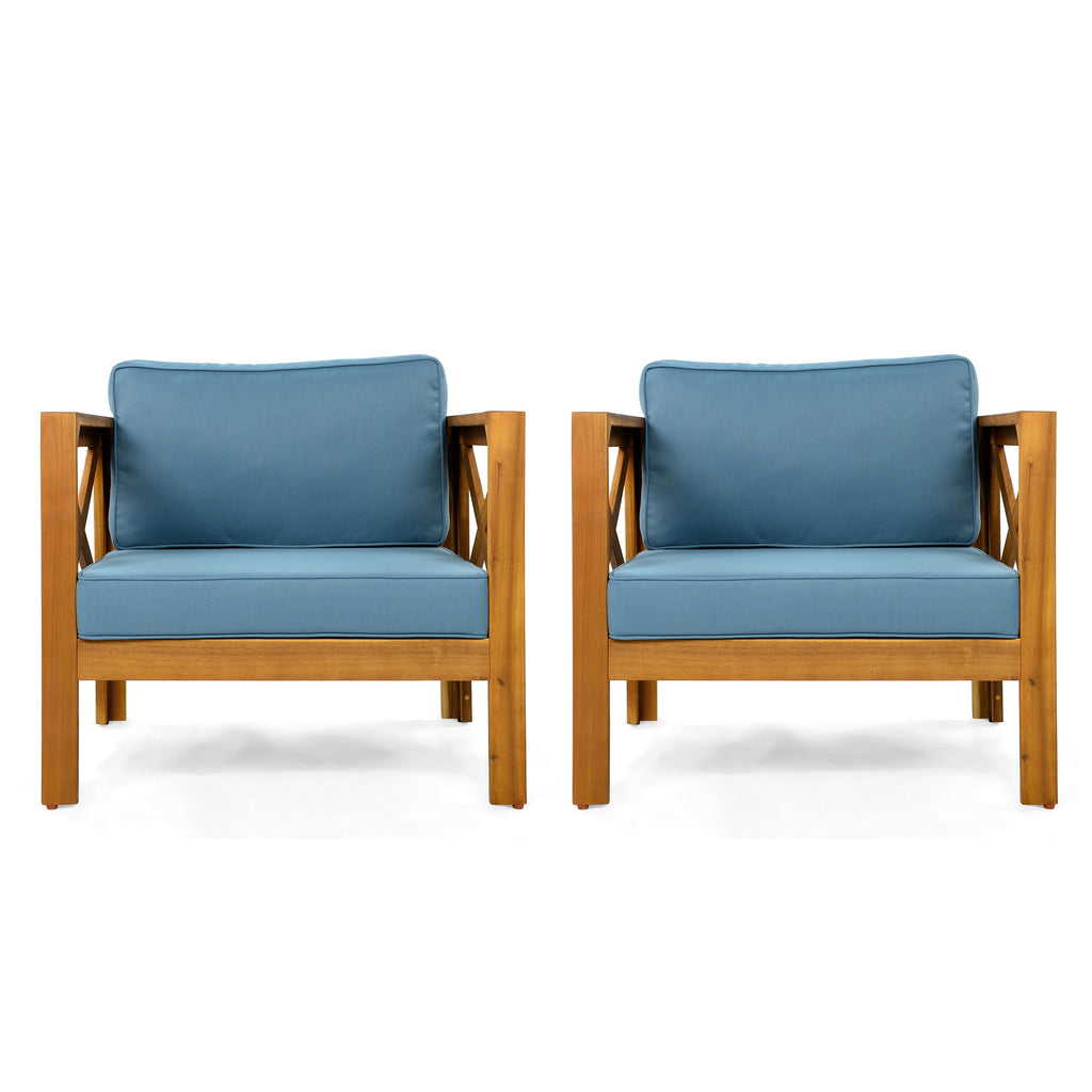Patio Conversation Set with Cushions and Foldable Side Table - Blue/Teak