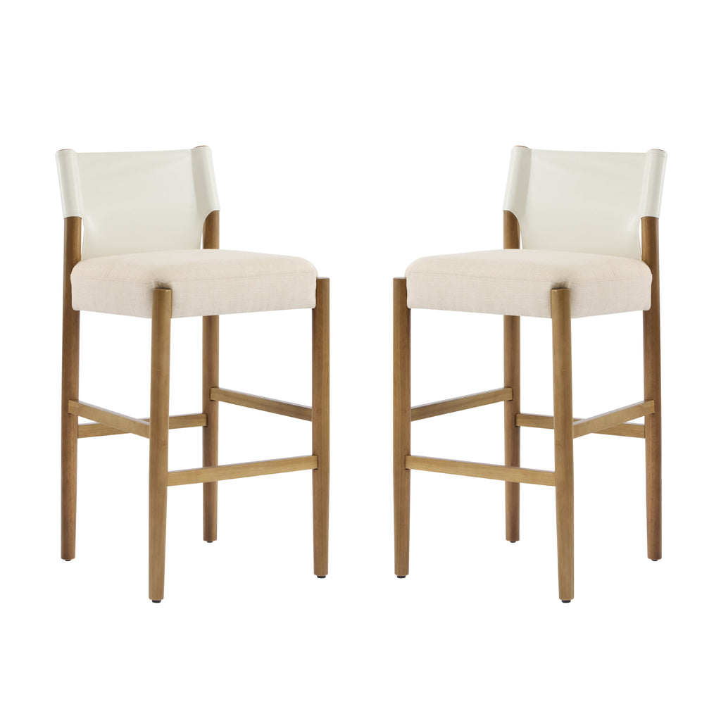 Solid Wood Bar Stool Set with Polyester Cushion - Brown & White