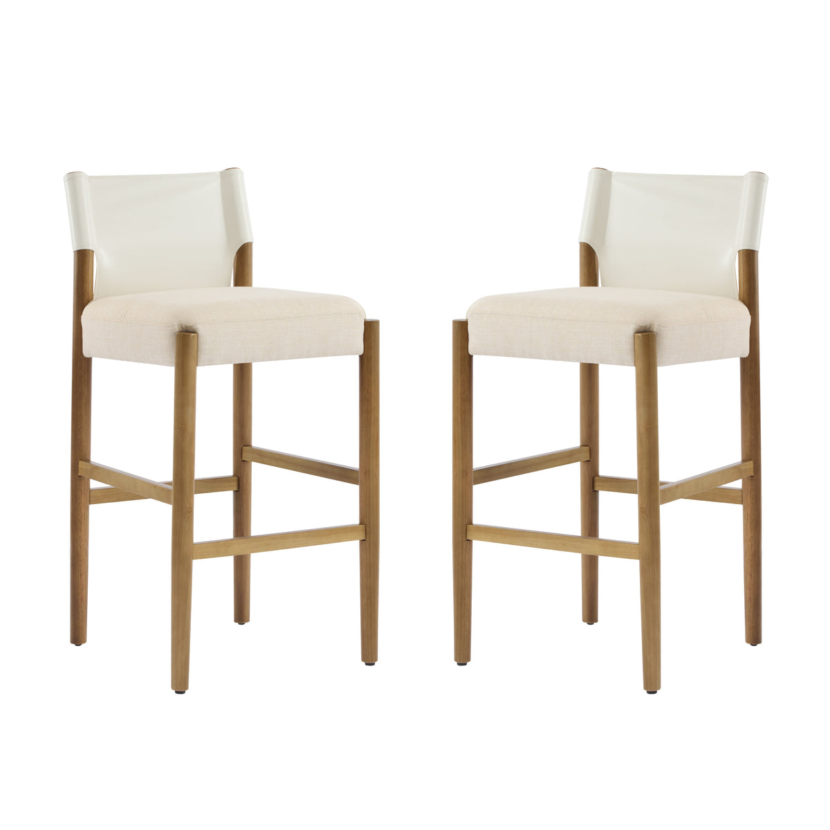 Solid Wood Bar Stool Set with Polyester Cushion - Brown & White