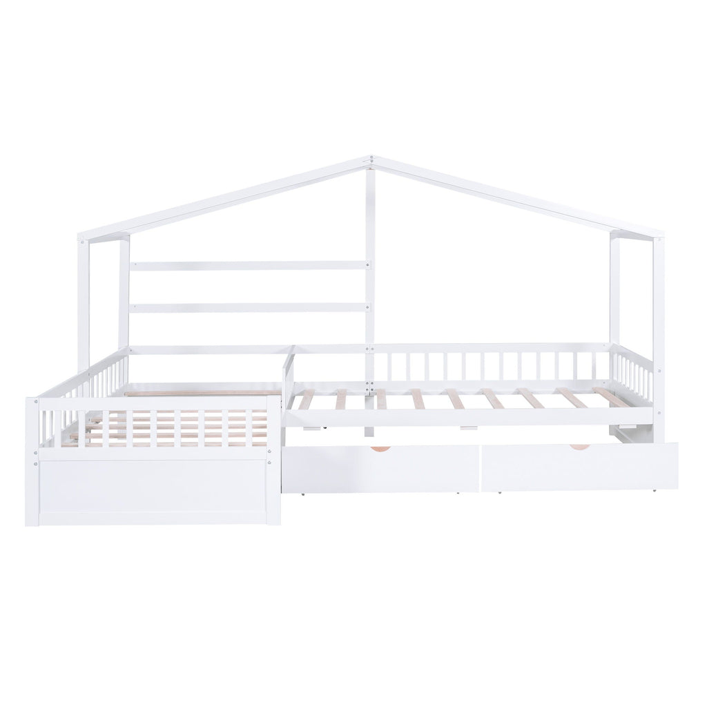 L Shape Twin Platform Bed with 3 Storage Drawers - Dark Gray or White
