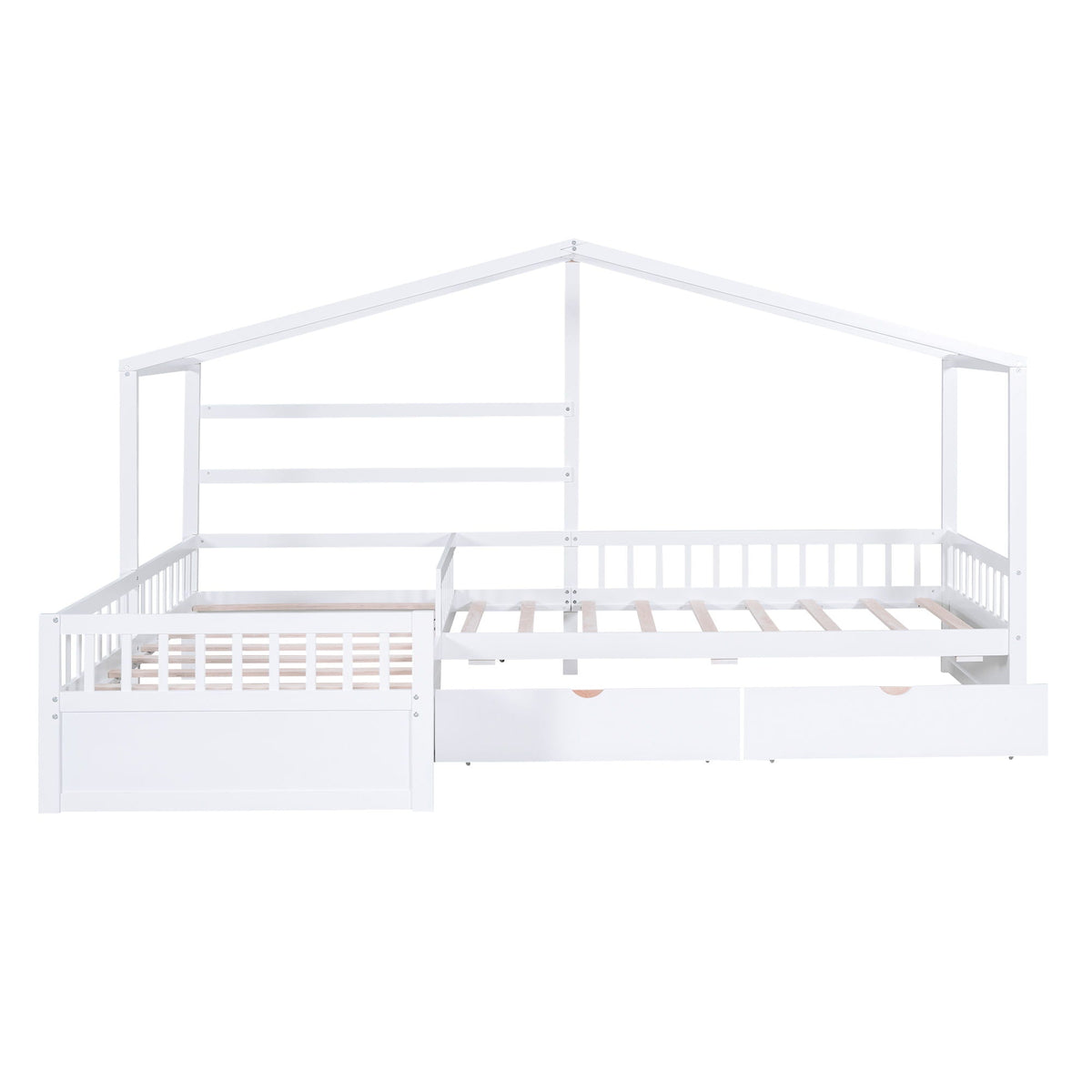 L Shape Twin Platform Bed with 3 Storage Drawers - Dark Gray or White