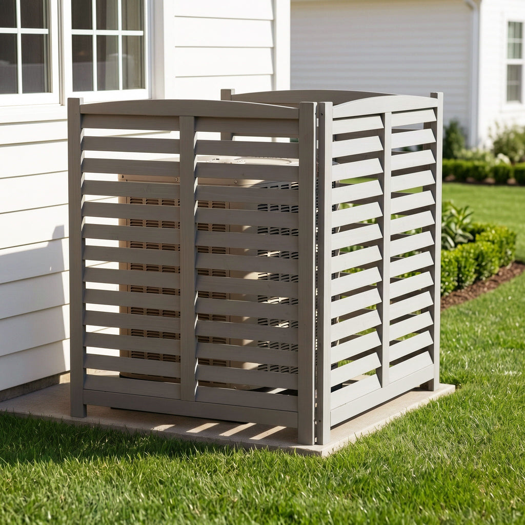 3 Panel Outdoor Wooden Air Conditioner Fence with Privacy Screen - Light Brown or Dark Gray